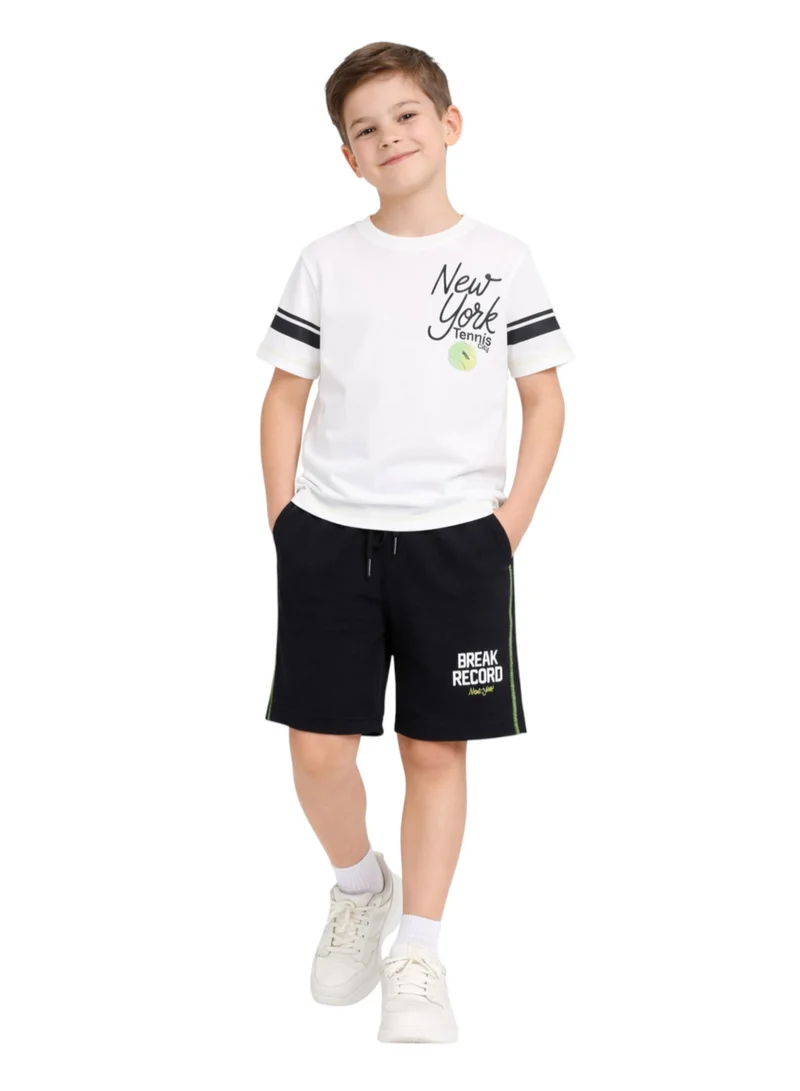 Victor And Jane  Boys Break Record New York T-Shirt & Black Shorts Set for Men | Best Price UAE